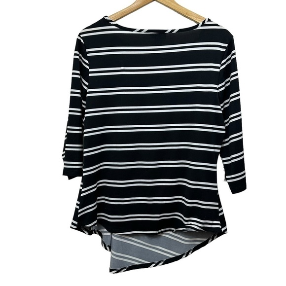 Metaphor Black and White Stripe Jersey 3/4 Sleeve Top, Large - Picture 5 of 9